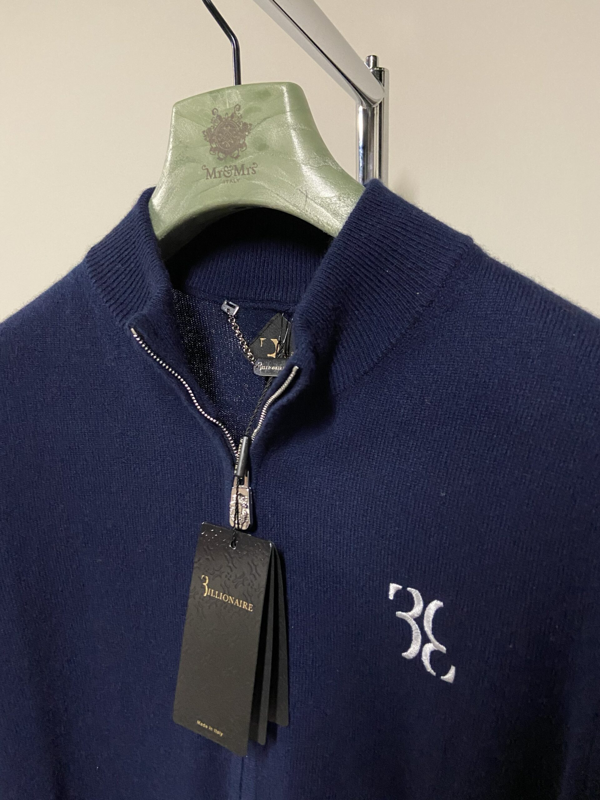 Maglione blu full-zip in cashmere Billionaire uomo
