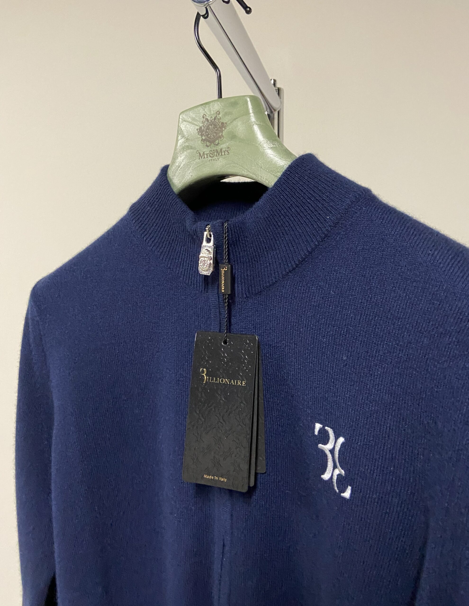 Maglione blu full-zip in cashmere Billionaire uomo