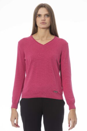 Maglia manica lunga con scollo a V fucsia Baldinini donna