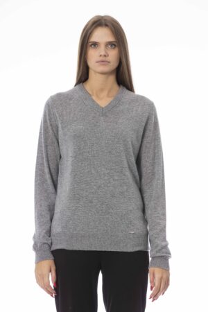 Maglia scollo a V grigia misto cashmere grigio Baldinini donna