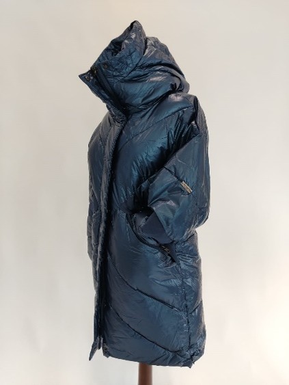 Piumino lungo blu lucido con cappuccio Trussardi donna