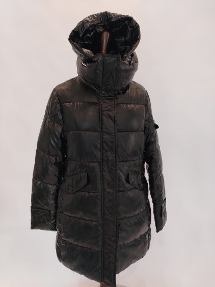 Piumino lungo nero lucido con cintura Trussardi donna