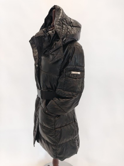 Piumino lungo nero lucido con cintura Trussardi donna