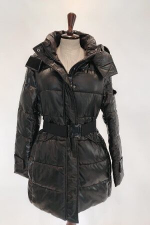 Piumino lungo nero lucido con cintura Trussardi donna