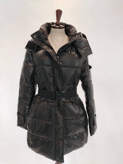 Piumino lungo nero lucido con cintura Trussardi donna