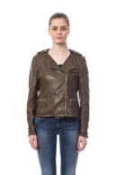 Giacca biker in pelle marrone Francesca E. Versace donna