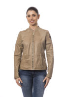Giacca biker in pelle beige Francesca E. Versace donna