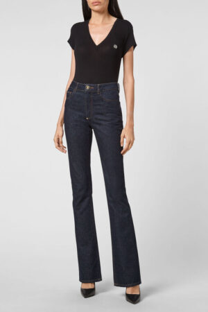 Jeans vita alta flare/slim fit Philipp Plein donna blu