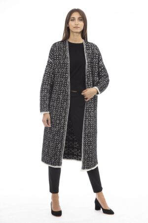 Cardigan lungo bicolore nero a quadri Alpha Studio donna