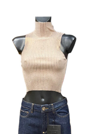 Top crop a collo alto marrone Peserico donna