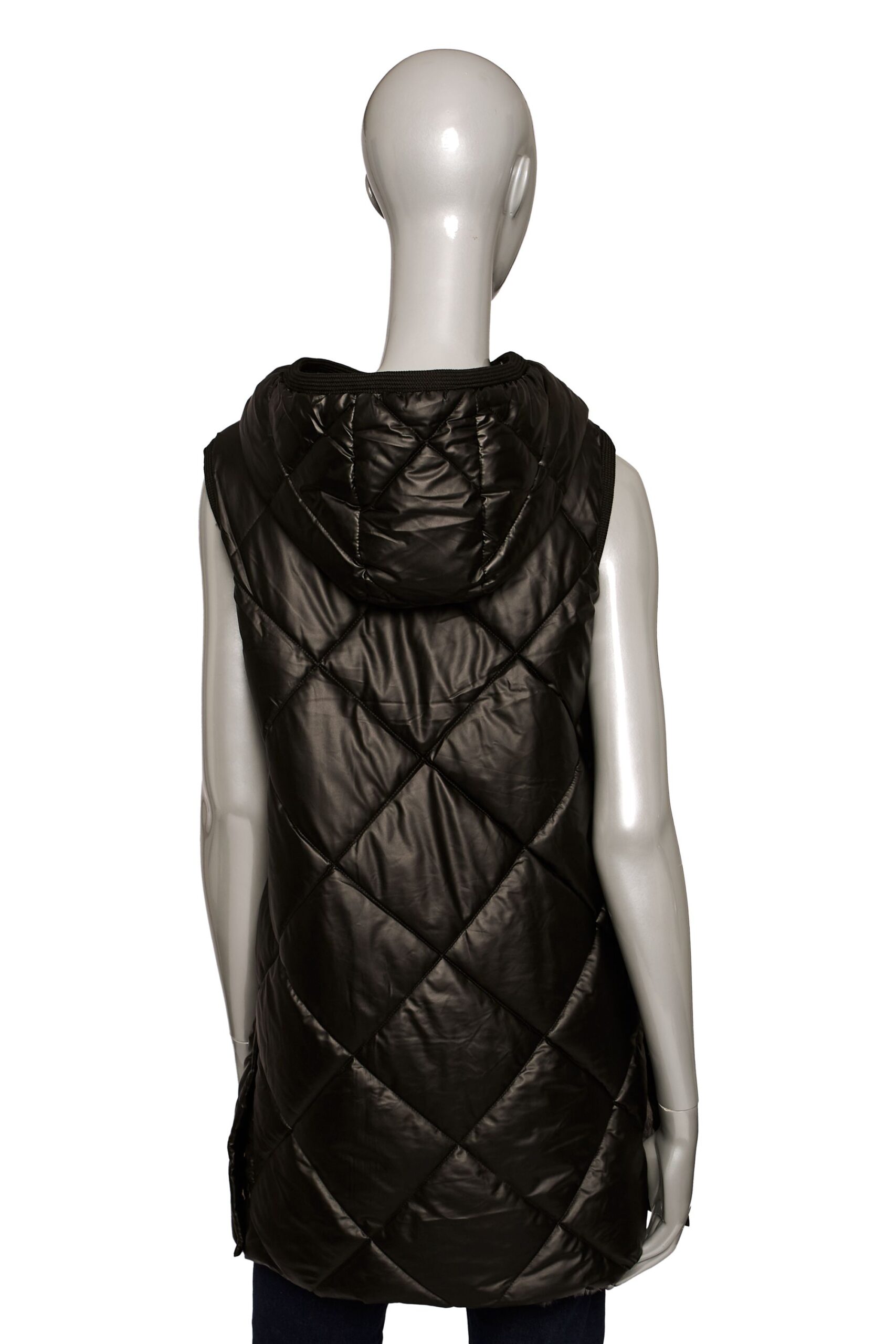 Gilet lungo reversibile Nylon trapuntato rombi Nero donna