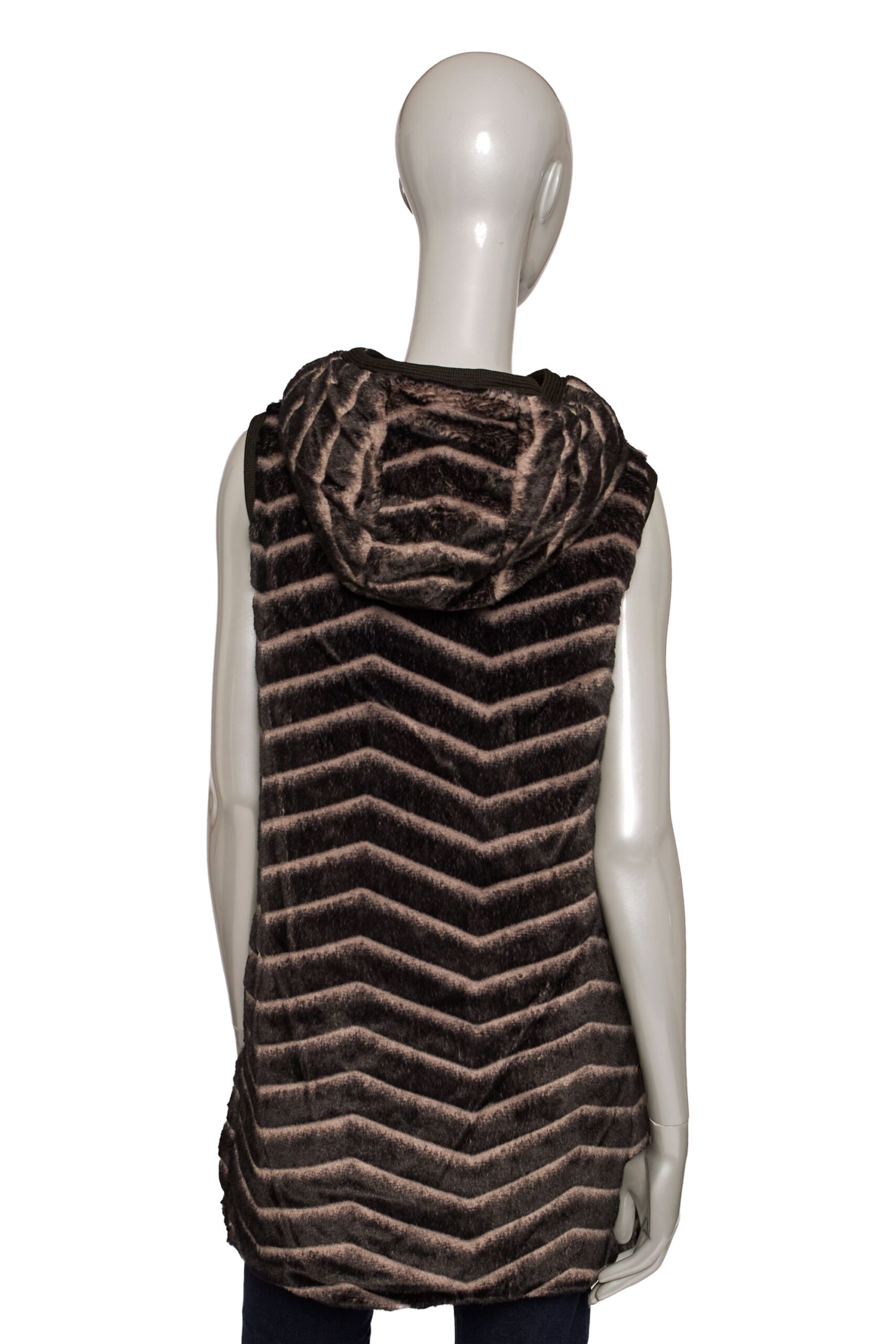 Gilet lungo reversibile Ecopelliccia Chevron Beige e Nero donna