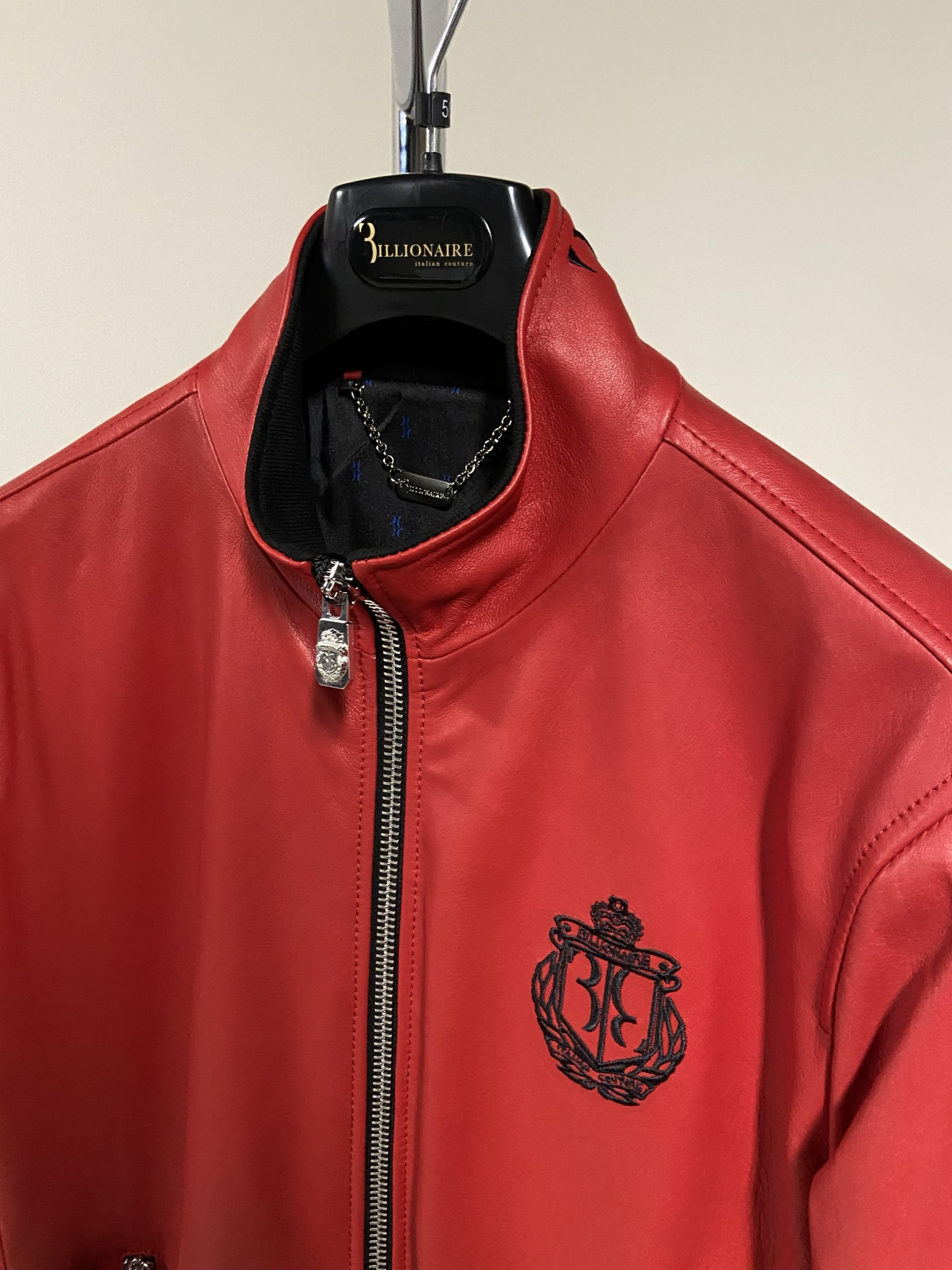 Giubbotto bomber in pelle rosso Billionaire uomo