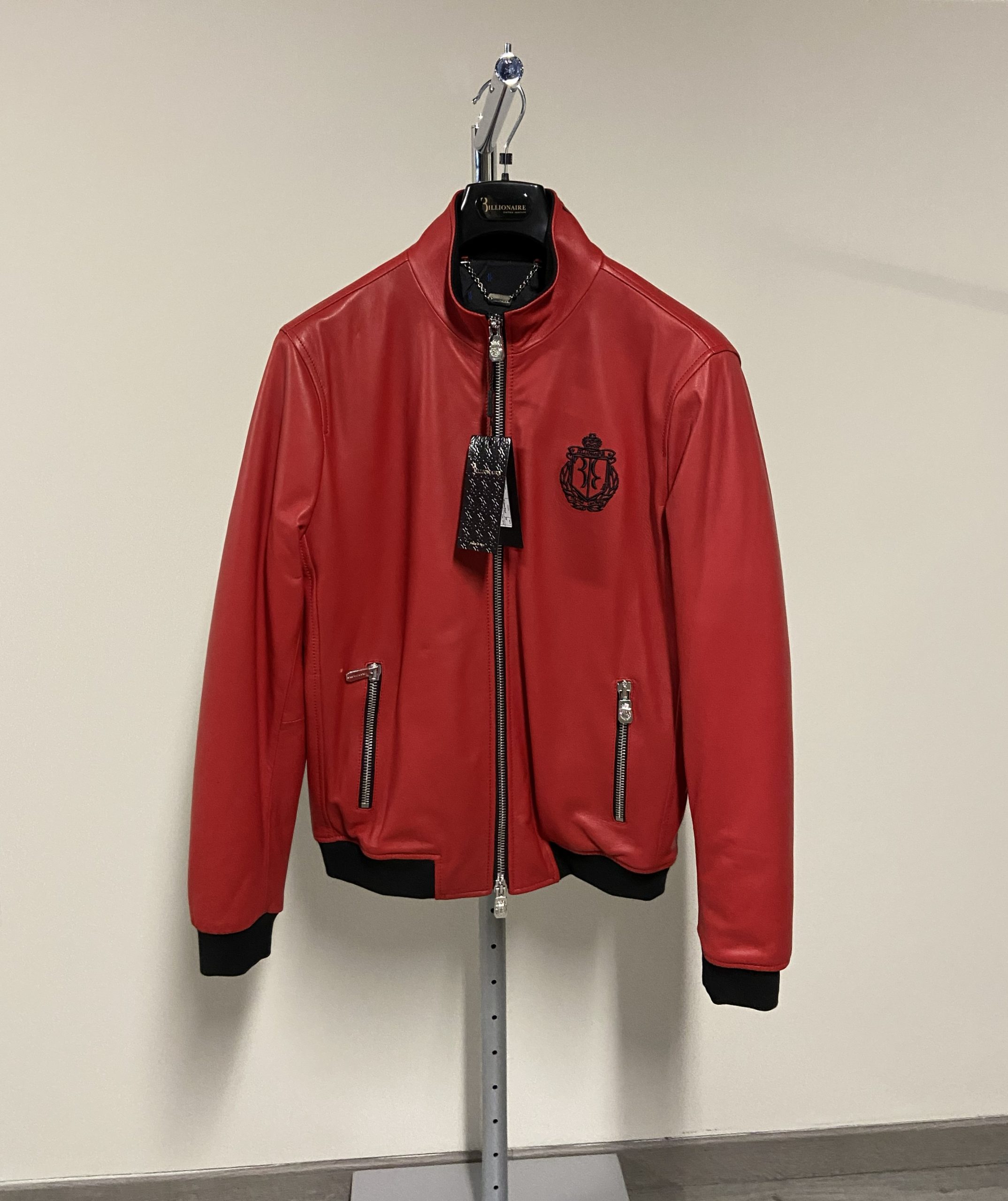 Giubbotto bomber in pelle rosso Billionaire uomo